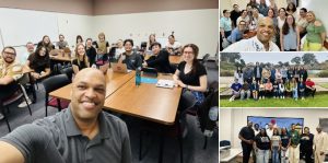 A compilation of photos of L.J. Randolph Jr. and his students from the course Foundations of World Language Education.